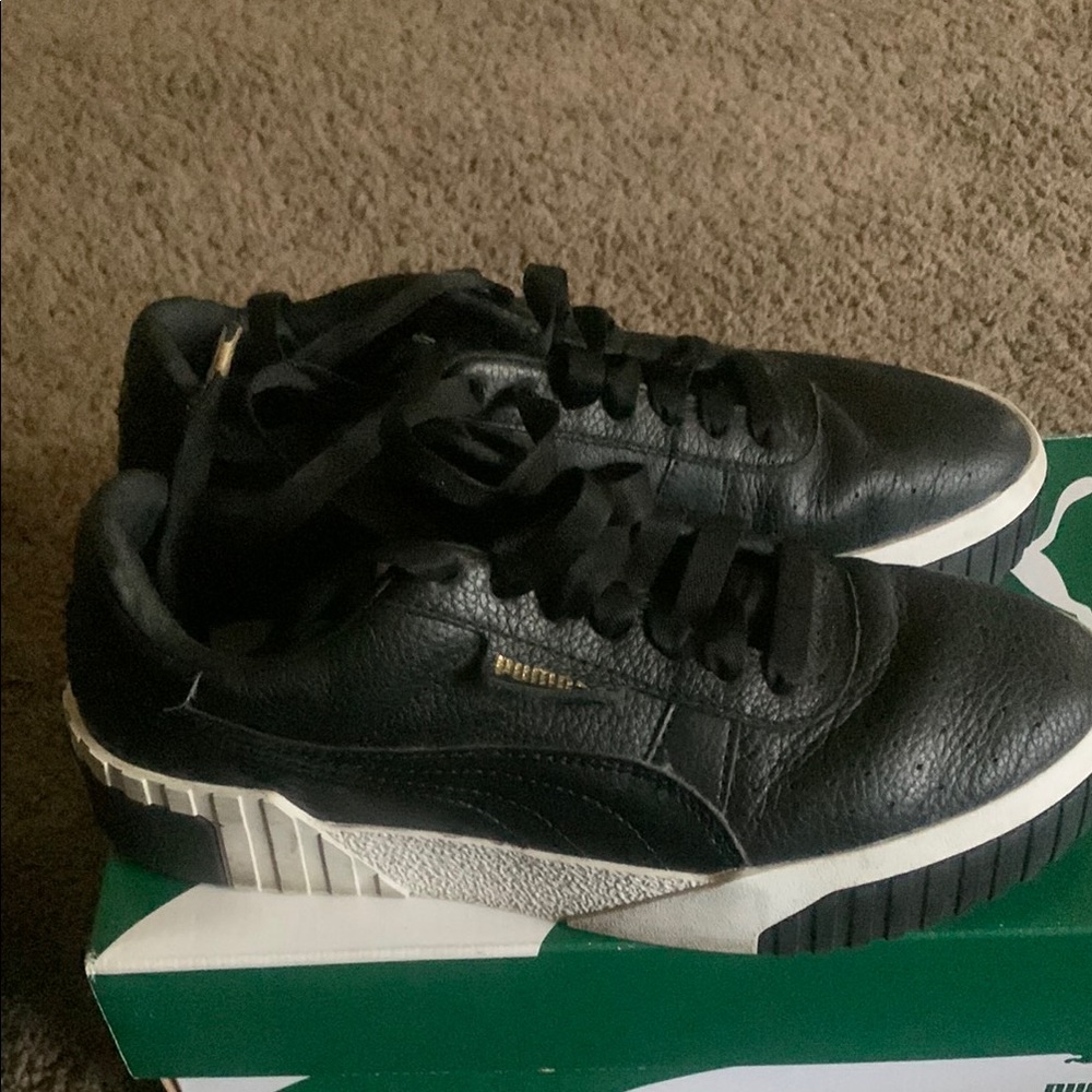 Puma Black Leather Sneakers with White Sole